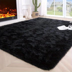 Memory Foam Area Rug Large Black Plush Thick Non-Slip Machine Washable – Soft Rectangular Mat for Bedroom & Living Room – Modern Minimalist Style, Multiple Sizes