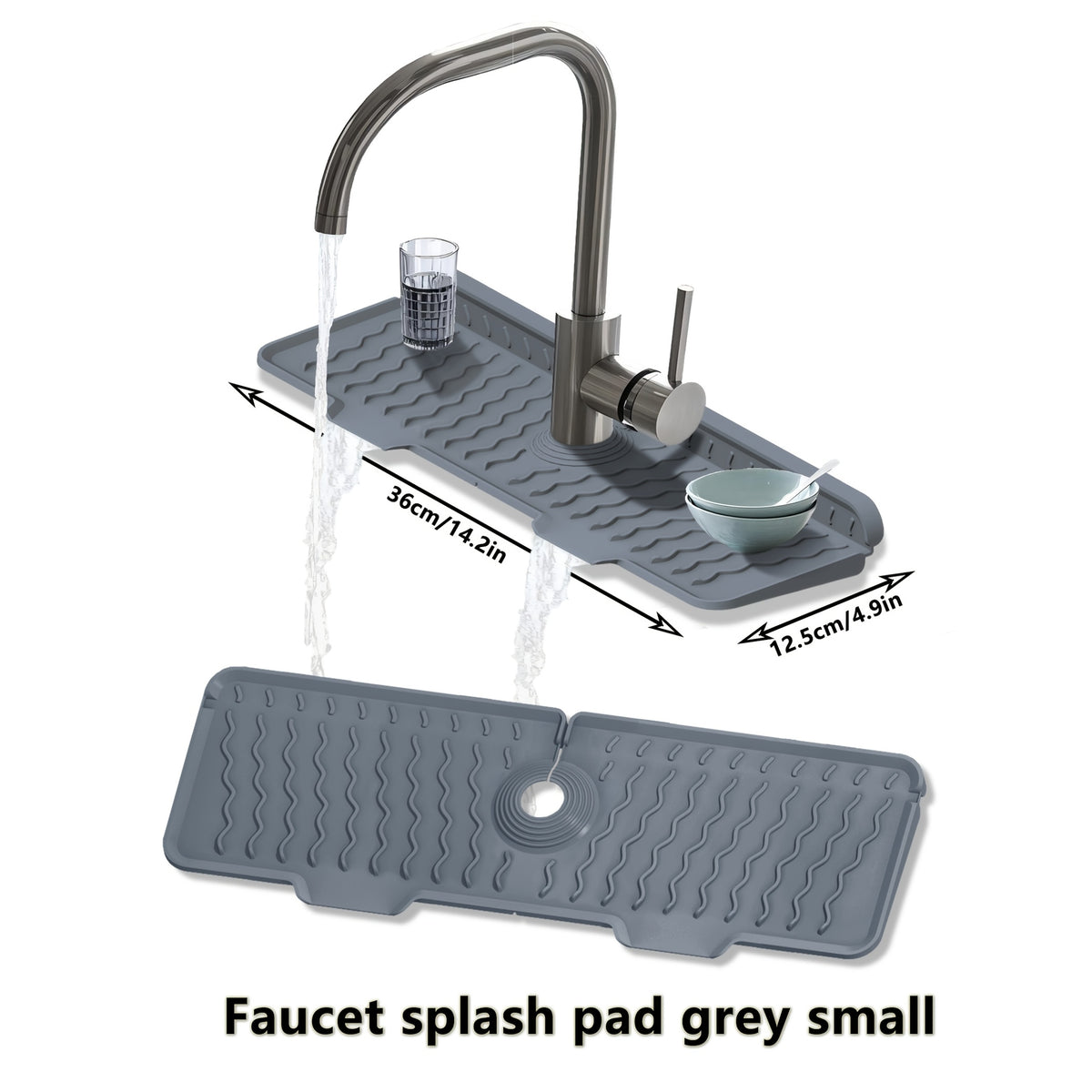 Silicone Sink Drying Mat & Faucet Splash Pad with Sponge Holder – Wave Pattern, 5° Drainage Slope, Heat-Resistant, 3 Sizes & 3 Colors for Kitchen & Bathroom Counter