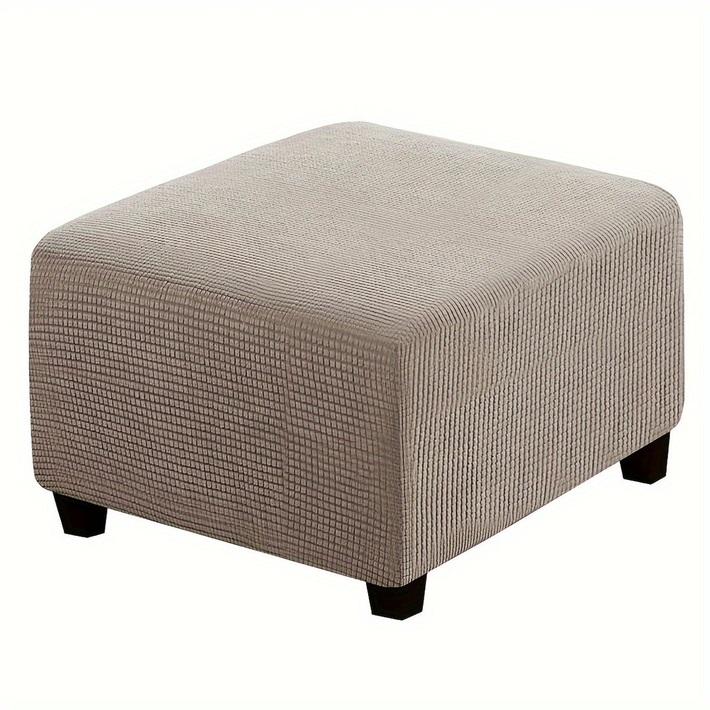 Stretch Ottoman Footstool Cover Elastic Square Slipcover – Grip Polyester Stretch Protector with Elastic-Band Closure, Machine Washable Footstool Cover for Home & Office, 1pc