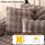 Bubble Faux Rabbit Fur Sofa Cover Non-Slip Stretchable 3/4 Seat Slipcover – Silicone Grip Breathable Furniture Protector for Living Room, Bed & Dorm, Machine Washable in Beige, Dark Grey & Khaki