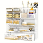 Mesh Desk Organizer with Drawer & Pen Holder – Multifunctional Desktop Organizer for Office Art Supplies, Accessories Storage, Desk Caddy for Home Office School Workspace