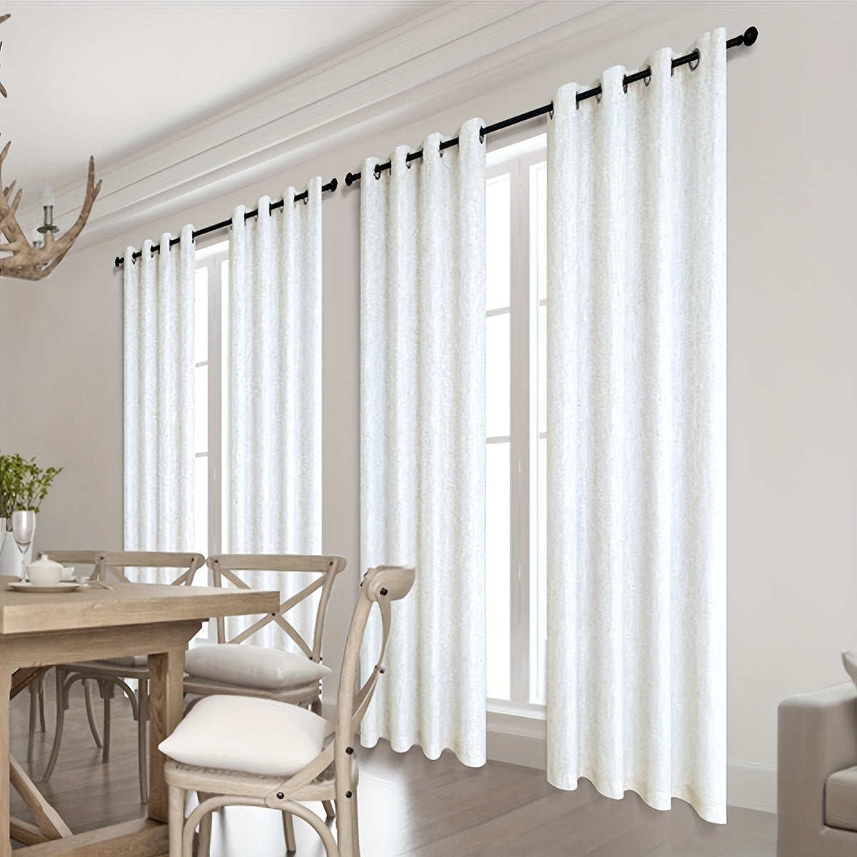 Linen Textured Blackout Curtains 4 Panels – 100% Room Darkening Thermal Insulated Grommet Drapes, Noise Reducing Window Curtains for Bedroom Living Room, 52W x 63/84/95 Inch