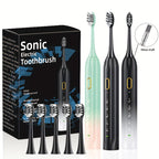 IPX8 Sonic Electric Toothbrush USB Rechargeable 5 Brush Heads Metal Shaft Smart Timer Couple Set for Adults Men Women