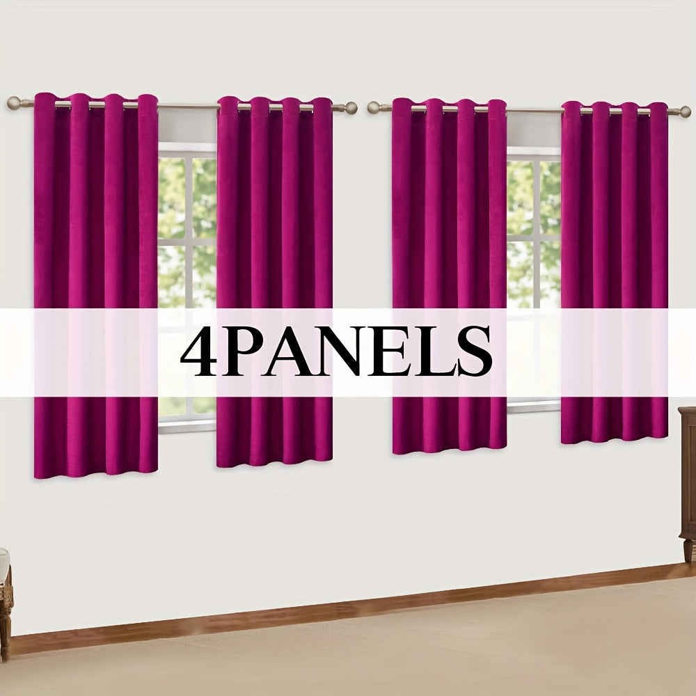 Velvet Grommet Curtains 4 Panels – Room Darkening Thermal Flannel Drapes for Living Room & Bedroom, Luxury Soft Window Panels, 52"W Multiple Lengths, Golden Hot Pink Champagne Taupe