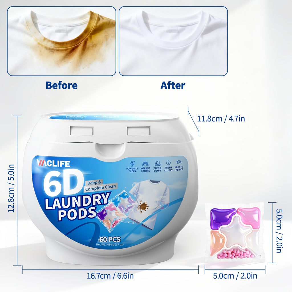 6-in-1 Laundry Detergent Pods 50 Count + 10 Bonus, Deep Clean Stain Removal Color Protection Fabric Softening Long-Lasting Rose Fragrance, Fast Dissolving HE Washer Compatible Laundry Pods