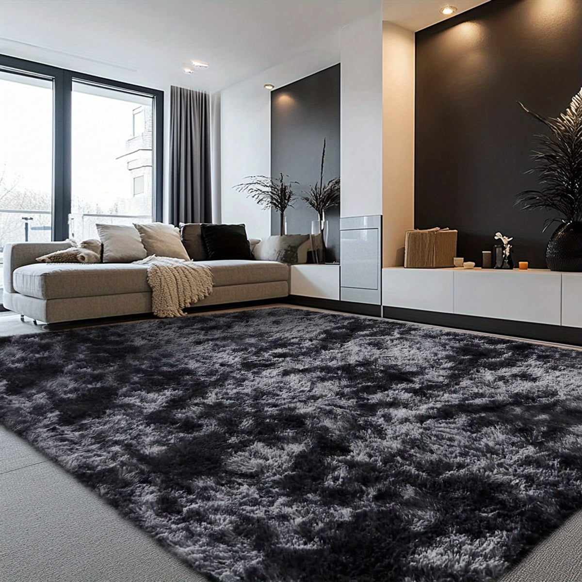 Velvet Shag Area Rug with Non-Slip Backing – Super Soft Plush Indoor Carpet for Living Room, Bedroom & Kitchen, Tie-Dye & Solid Colors, 5 Sizes