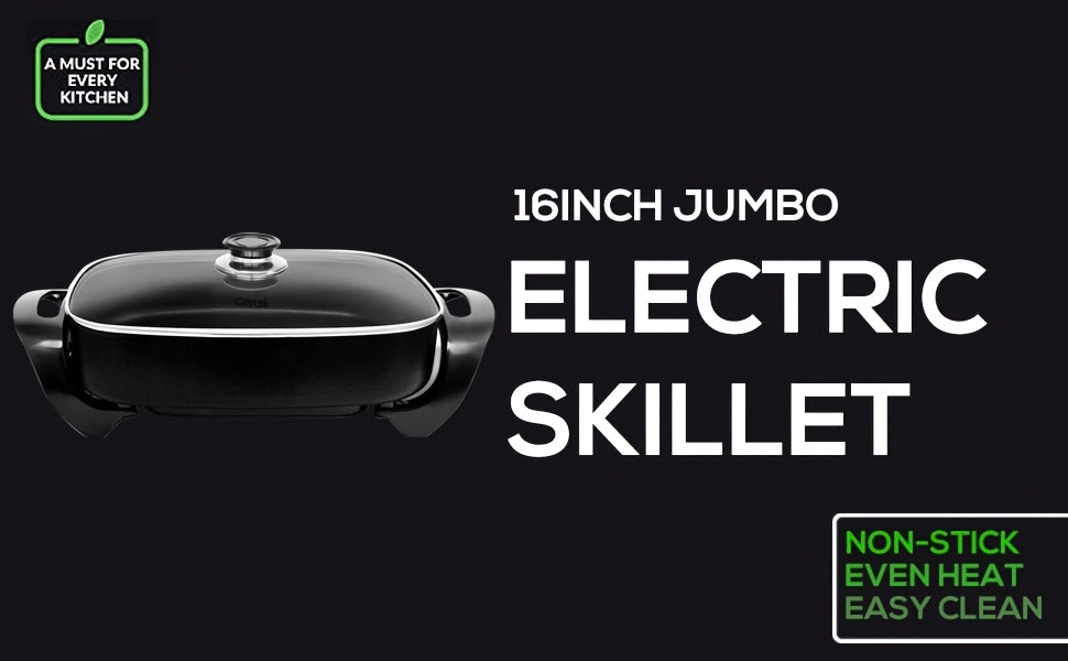 Electric Skillet 8 Quart Non-Stick Copper Coating 16"x12" Deep Dish with Tempered Glass Vented Lid & Adjustable Thermostat – Jumbo Electric Frying Pan for Family Cooking