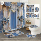 4-Piece Vintage Shower Curtain Set with Hooks, Non-Slip Floor Mat, Toilet U-Mat & Lid Cover — Waterproof Odor-Free Decorative Bathroom Ensemble, Ideal Gift