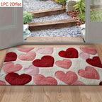 Heart Pattern Floor Mat - Red Pink Heart-Shaped Sponge Carpet for Couple Bedroom Entrance Porch Indoor Outdoor, Valentine's Day Romantic Home Decor