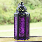 Moroccan Candle Lantern Holder Medium 10.5 Inch – Handcrafted Glass Iron Metal Lantern with Embossed Floral Panels, 17 Colors, Indoor Outdoor Use for Ramadan, Wedding, Patio, Diwali & Home Decor