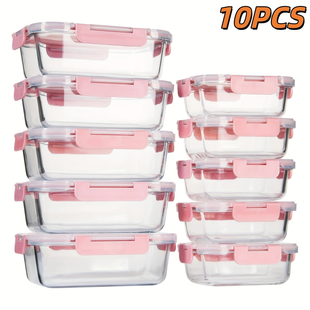 Borosilicate Glass Food Storage Containers Set with Lids – 10/17 Piece Airtight Meal Prep Bento Boxes, BPA Free, Microwave & Dishwasher Safe, Mixed Colors