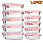 Borosilicate Glass Food Storage Containers Set with Lids – 10/17 Piece Airtight Meal Prep Bento Boxes, BPA Free, Microwave & Dishwasher Safe, Mixed Colors