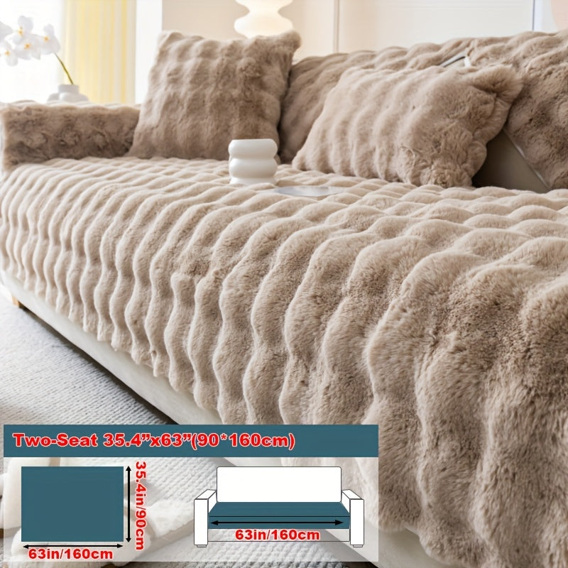 Plush Sofa Cover Rabbit Fur Like Cushion – Anti-Slip Wear-Resistant Pet Friendly Sofa Protector, 450-500GSM Polyester, Machine Washable, Home Decor