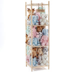 Wooden Stuffed Animal Storage Organizer for Kids, Large Plush Toy Zoo Holder, Space-Saving Corner Rack for Playroom, Bedroom, Nursery & Kids Room, Natural Wood Finish