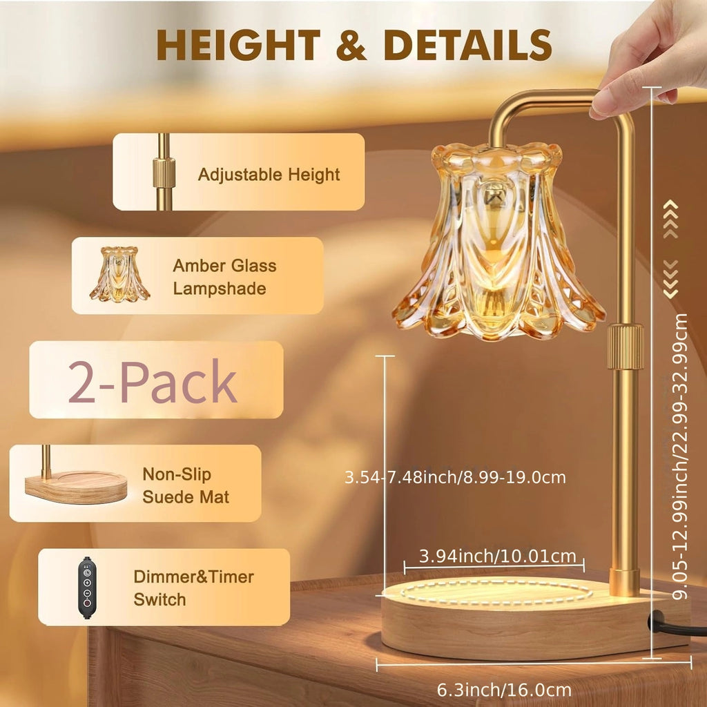 Flower Candle Warmer Lamp 2-Pack – Adjustable Height with Timer & Dimmer, Wax Melt Warmer for Scented Wax, Flameless Room Decor, Thoughtful Gift for Mom (Bulb Not Included)