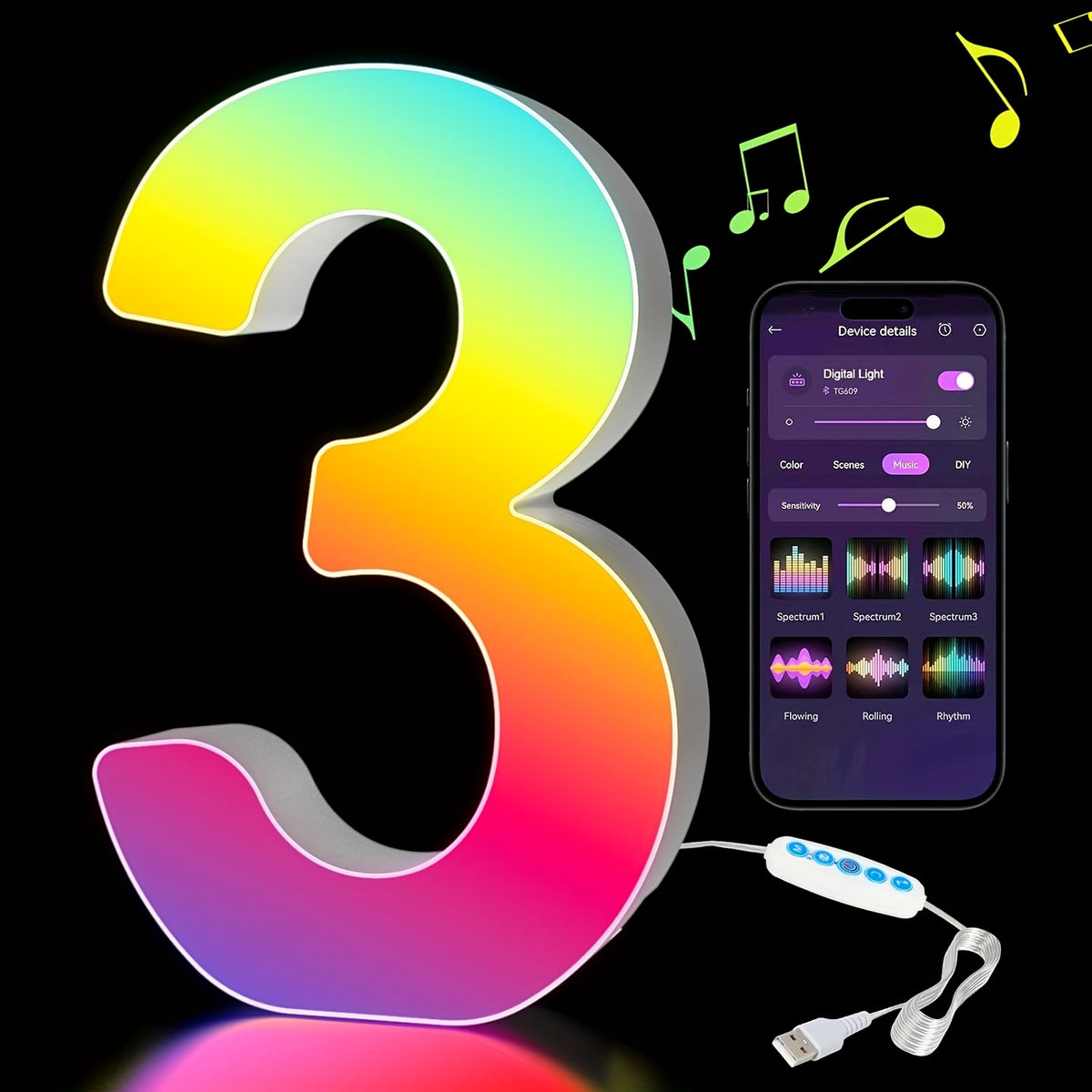 LED Alphabet Letter Lights with Music Sync, Colorful Flashing Marquee Letters for Bedroom, Party, Game Day & Festival Decor
