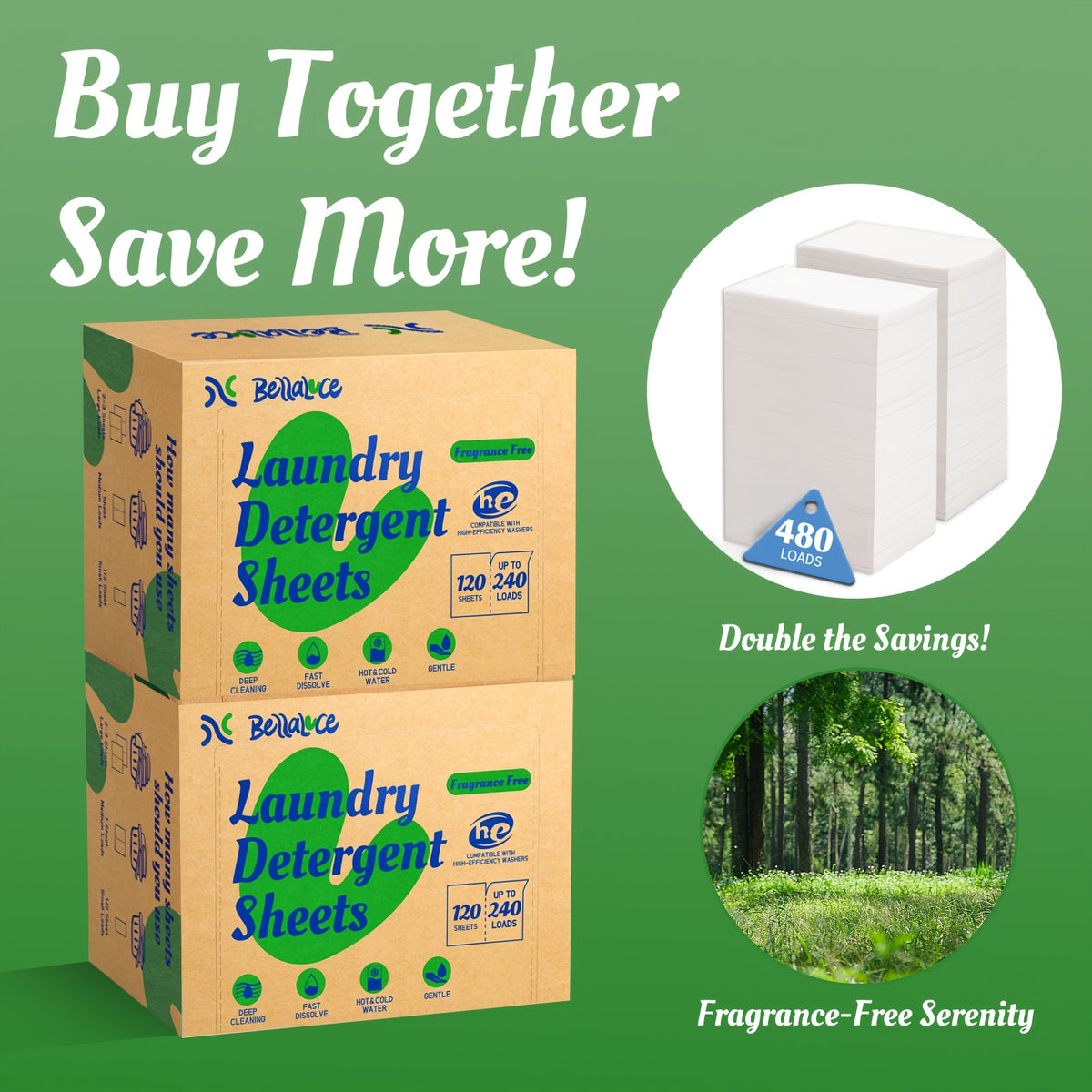 Laundry Detergent Sheets 480 Loads – Eco Washing Strips No Plastic Jug, HE Compatible, Santal Scent & Fragrance-Free, Concentrated Liquidless Laundry Soap for Home, Travel & Dorm