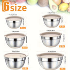 26-Piece Stainless Steel Mixing Bowl Set with Lids & Kitchen Tools – 6 Bowls (1.1–4.5 QT), Anti-Slip Silicone Base, Ideal for Baking, Salad & Meal Prep