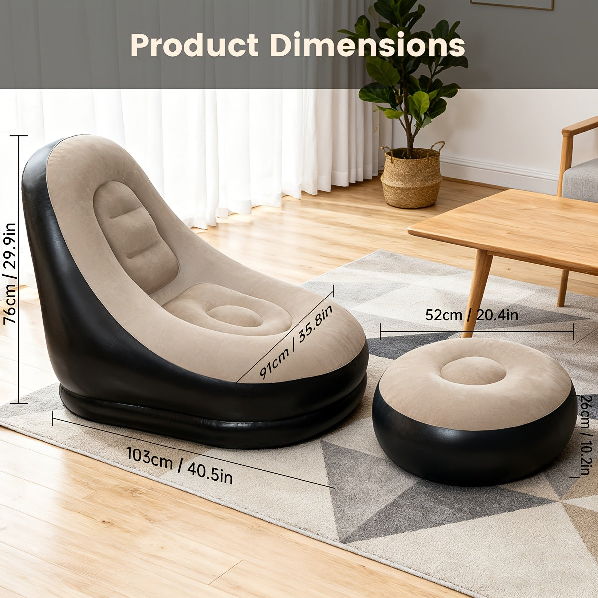 Inflatable Lounge Chair Recliner with Footrest & Foot Pump – Portable Air Sofa Couch for Living Room, Camping, Travel & Balcony, Space-Saving Indoor Outdoor Lounger (6 Colors)