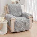 Bohemian Single Sofa Cover Non-Slip Short Plush Recliner Chair Protector Pet-Friendly Machine Washable Wavy Pattern Single-Seat Couch & Chair Slipcover
