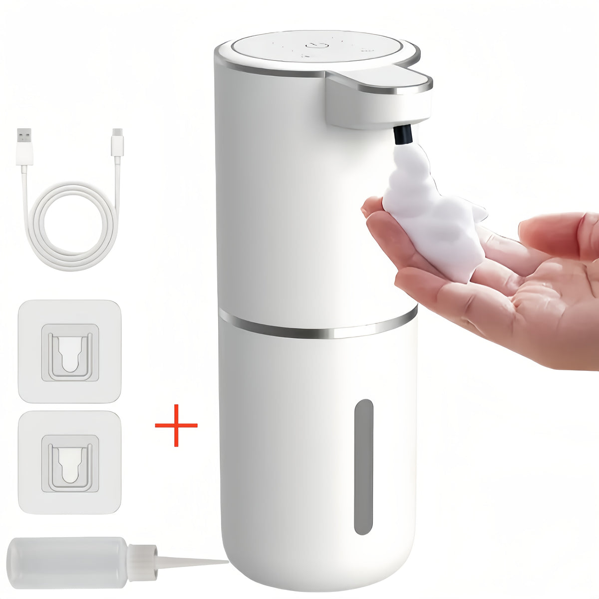 Smart Sensor Automatic Soap Dispenser Nickel Wall-Mount USB Quick Charging with Power Display, 4-Level Adjustable Flow Rate, No-Touch 400ml Foam & Liquid Soap Dispenser for Bathroom Kitchen