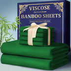 Bamboo Cooling Bed Sheet Set 4 Pcs - 2300TC Ultra Soft Breathable Deep Pocket Fitted Sheet Flat Sheet Pillowcases, Shrink Resistant All Season Bedding for Twin Full Queen King