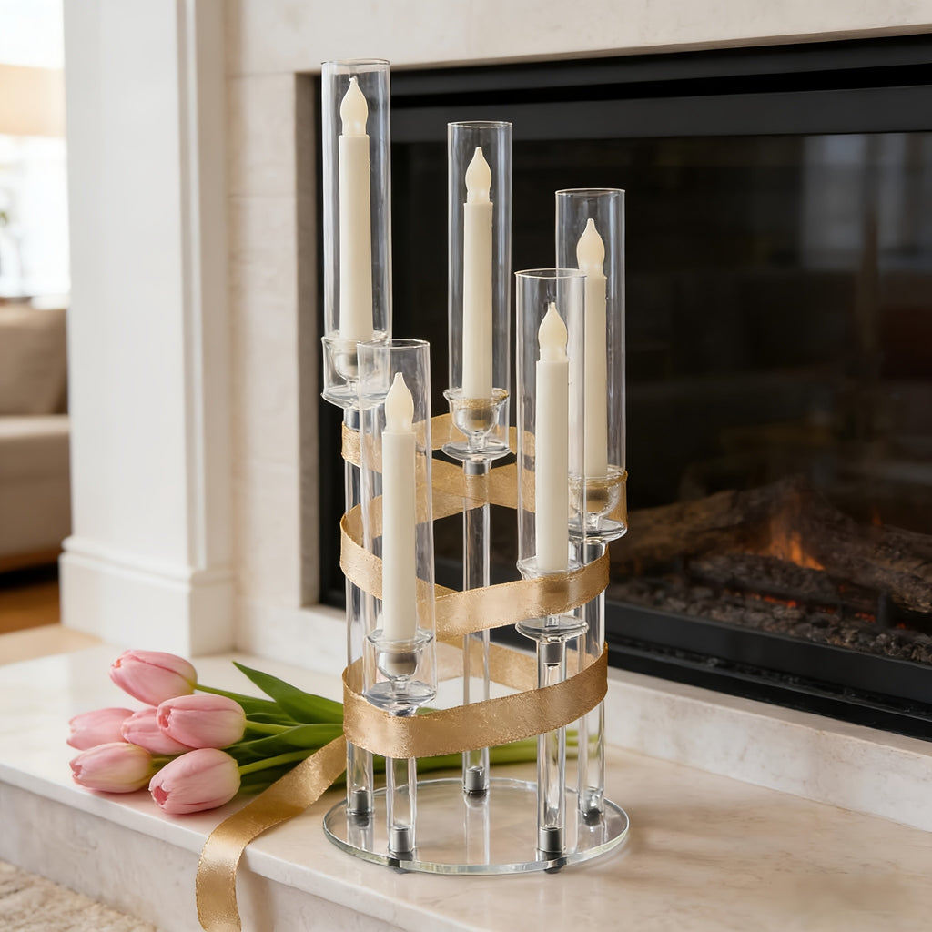 Clear Acrylic Candelabra Taper Candle Holder 5-Arm 6-Arm Wedding Centerpiece Dining Table Party Anniversary Decor