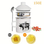 Stainless Steel Grease Container with Strainer and Spoon 15oz Cooking Oil Storage Jar Kitchen Essential Christmas Gift