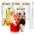 Insulated Drinking Glasses with Lids and Straws 16oz | Reusable Glass Cups Set for Iced Coffee Tea Smoothies Parties