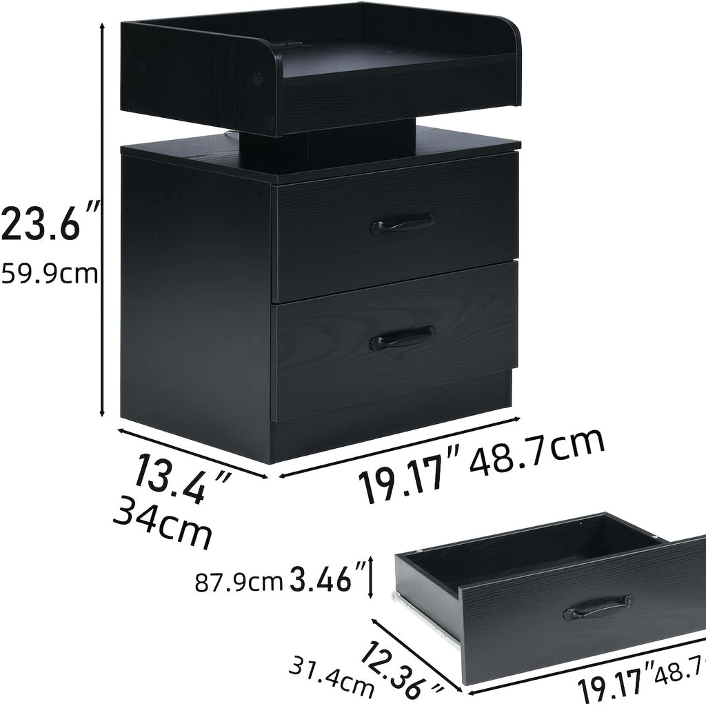 Nightstand with Charging Station LED Lights and 2 Drawers Bedside Table for Bedroom Living Room White Black Grey 1pc or 2pcs Set