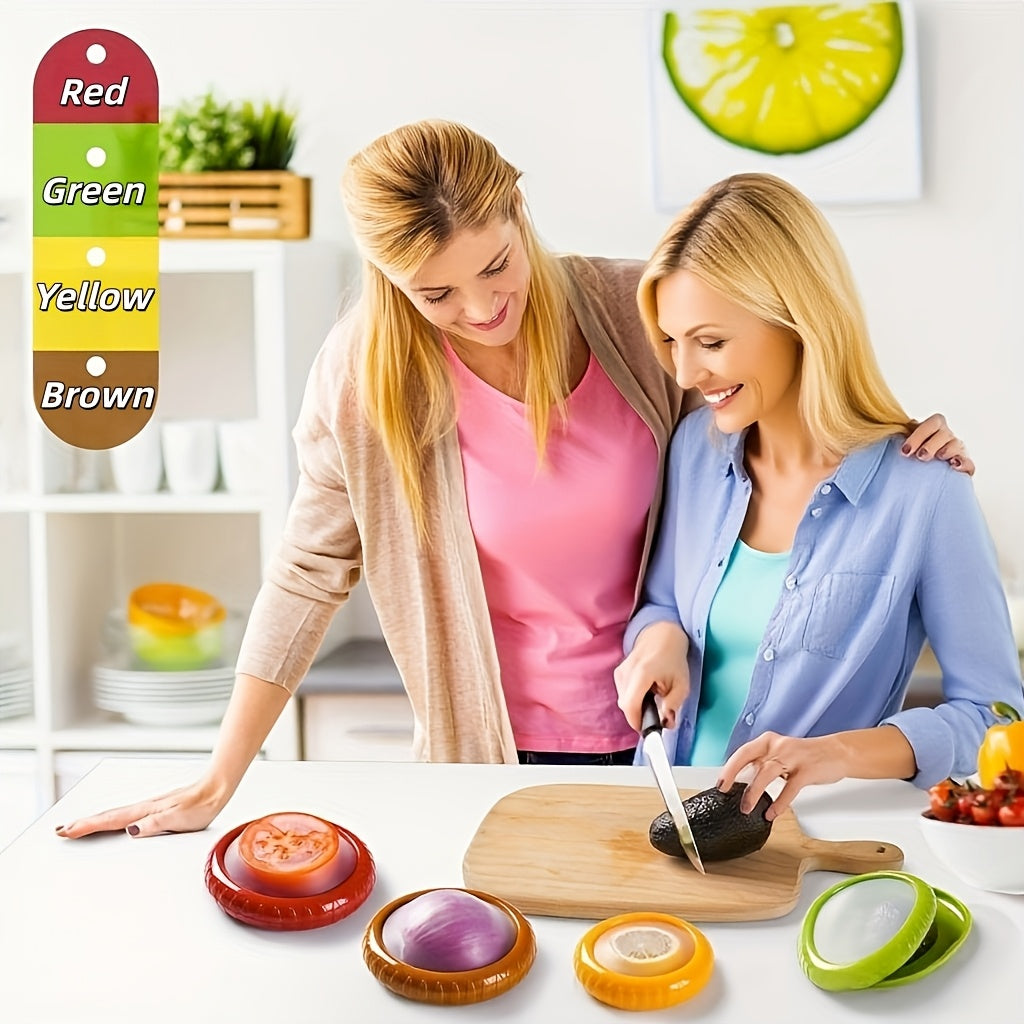 Silicone Fruit & Vegetable Fresh Keeper Set - Reusable Produce Saver Containers for Avocado, Onion, Tomato, Lemon, Garlic & Potato, Fridge Storage, 6 or 8 Piece Set