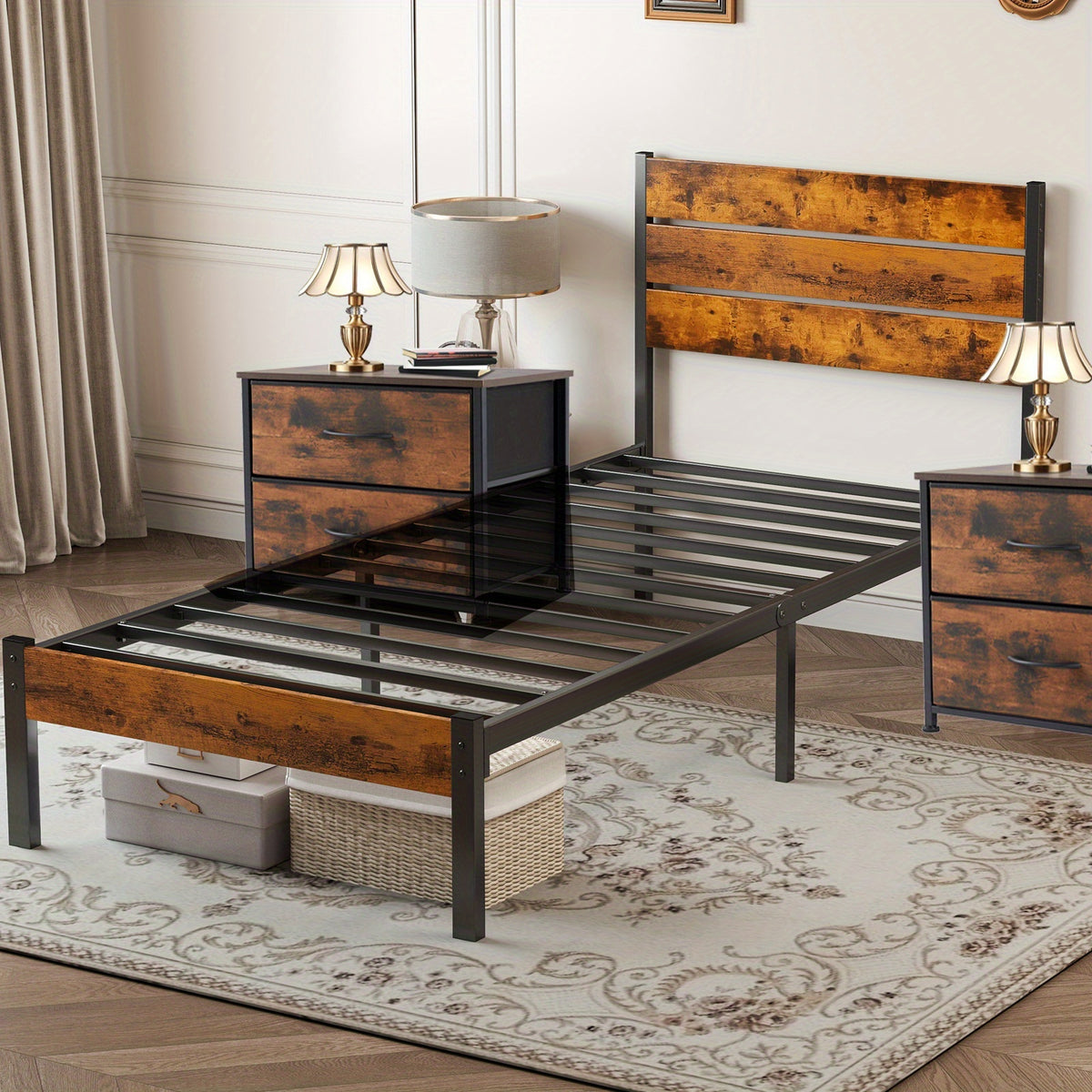 Metal Frame Bed Frame with Headboard No Box Spring Needed, Sturdy Wood Slats Support 800 lbs, Twin Full Queen, Bedroom Platform Bed