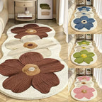 Luxury Soft Plush Floral Mat – 10mm Thick Non-Slip Machine Washable Decorative Rug for Bedside, Living Room, Corridor, Study & Cloakroom, Navy Blue & Brown, 4 Styles