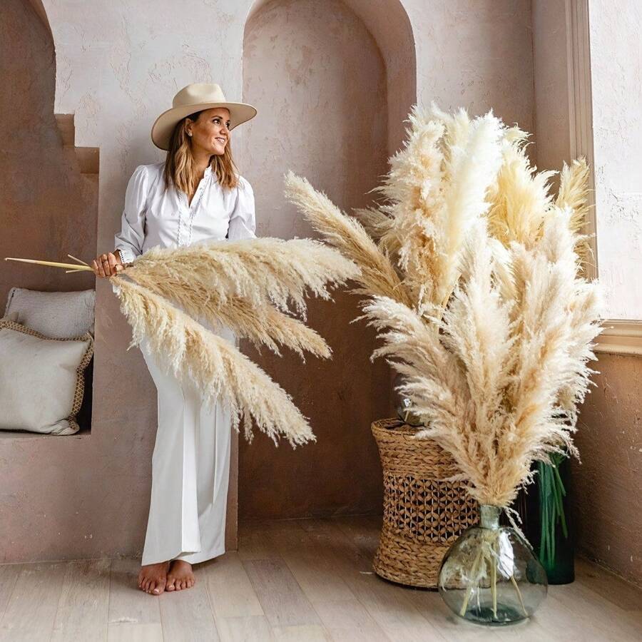 Tall Pampas Grass Stems 6pcs 39 Inch, Fluffy Natural Dried Pampas Grass Bouquet for Wedding Centerpiece, Boho Home Decor, Vase Filler, Party & Office Decoration, Valentine's Day & Autumn Floral Arrangement