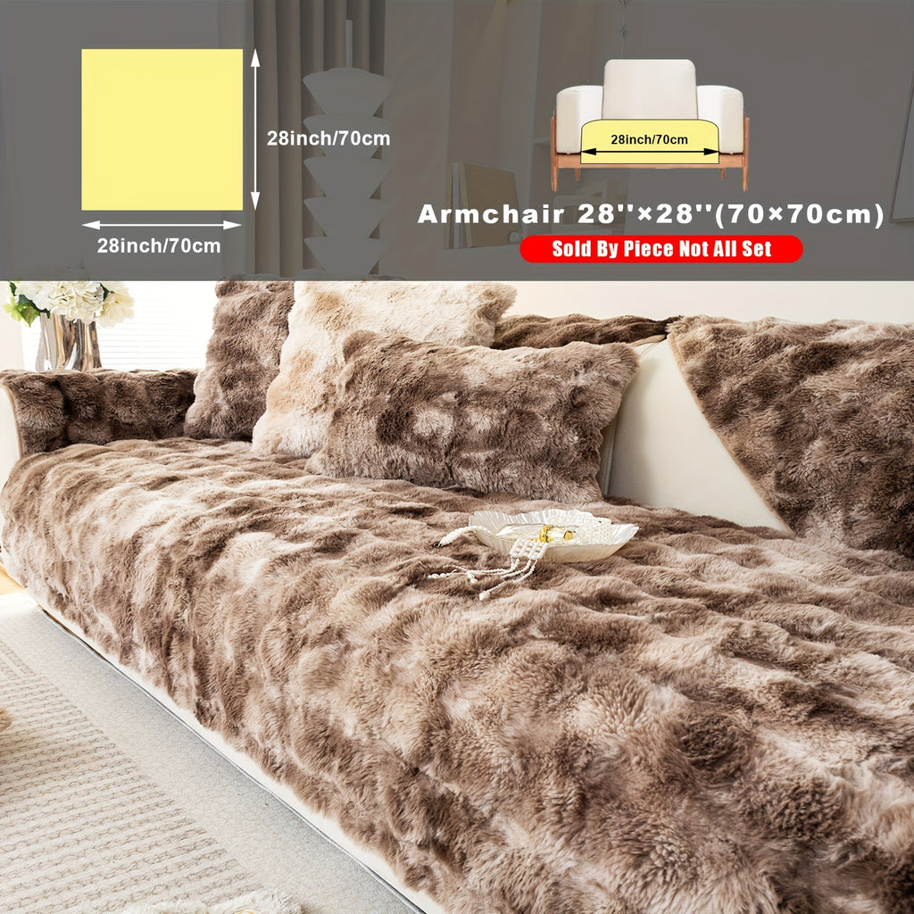 Faux Lamb Fluffy Sofa Cover Modern Gradient – Thick Plush Pet-Friendly Polyester Sofa Protector, Machine Washable 450-500g Fabric for Single, Double, Triple & Combination Sofas