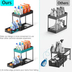 Bathroom Shelves Set of 2 – Punch-Free Retractable 2-Tier Storage Rack with Hooks & Hanging Cups for Bathroom, Kitchen & Laundry