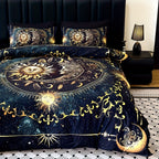 Celestial Sun Moon Duvet Cover Set 3 Piece - Soft Breathable Galaxy Planet Print Bedding Twin Full Queen King Dorm Bedroom No Insert