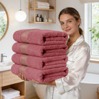 Luxury Bamboo Cotton Bath Towel Set 4 Pack – 620GSM Super Soft Quick-Dry Absorbent Towels for Bathroom, Spa, Gym & Travel – Purple, Pink, Navy, Gray, Blue