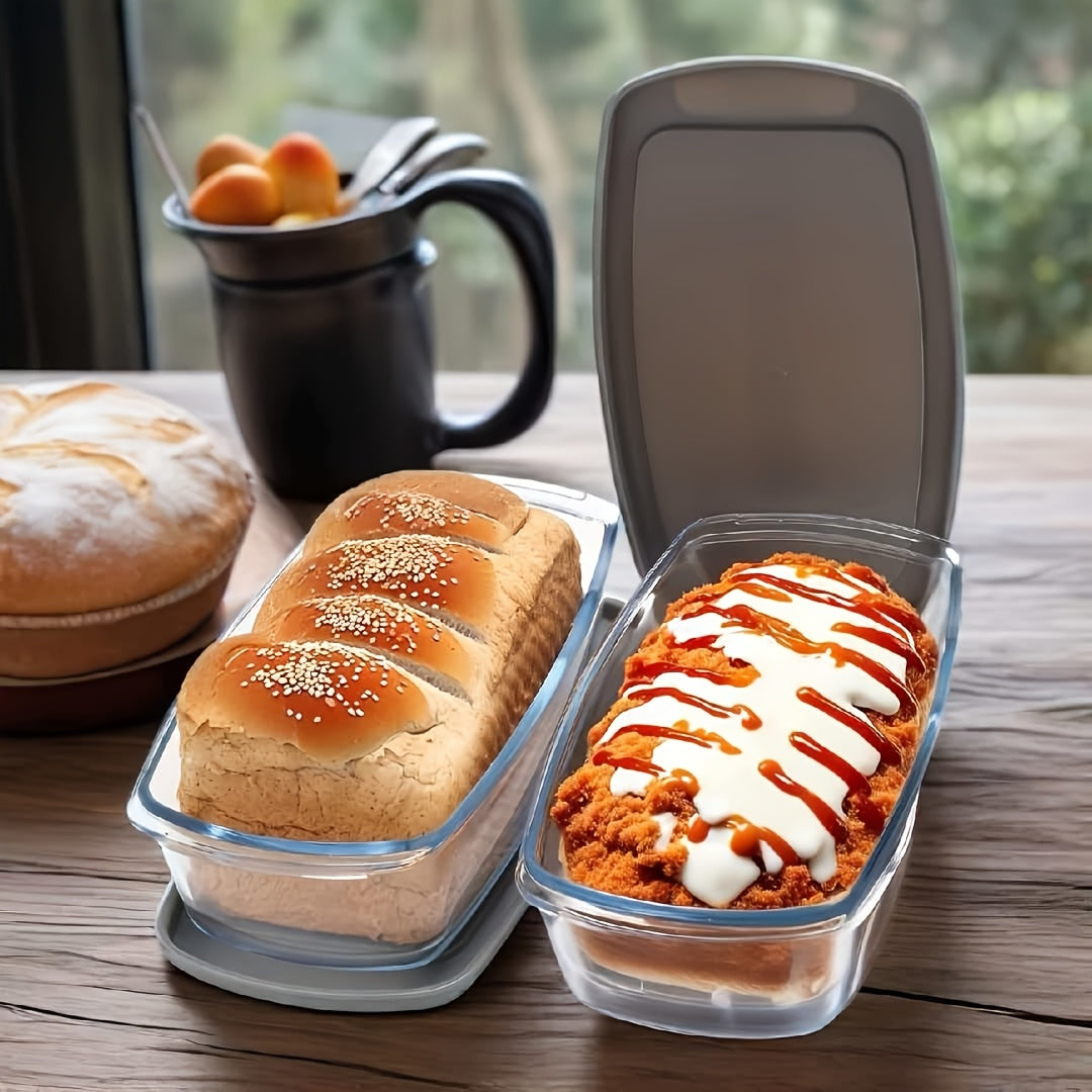 Glass Baking Dish with Lid 1.9Qt – Borosilicate Rectangular Toast Pan, Oven & Microwave Safe, Stackable Airtight Container for Bread & Cakes (1 or 2pcs)
