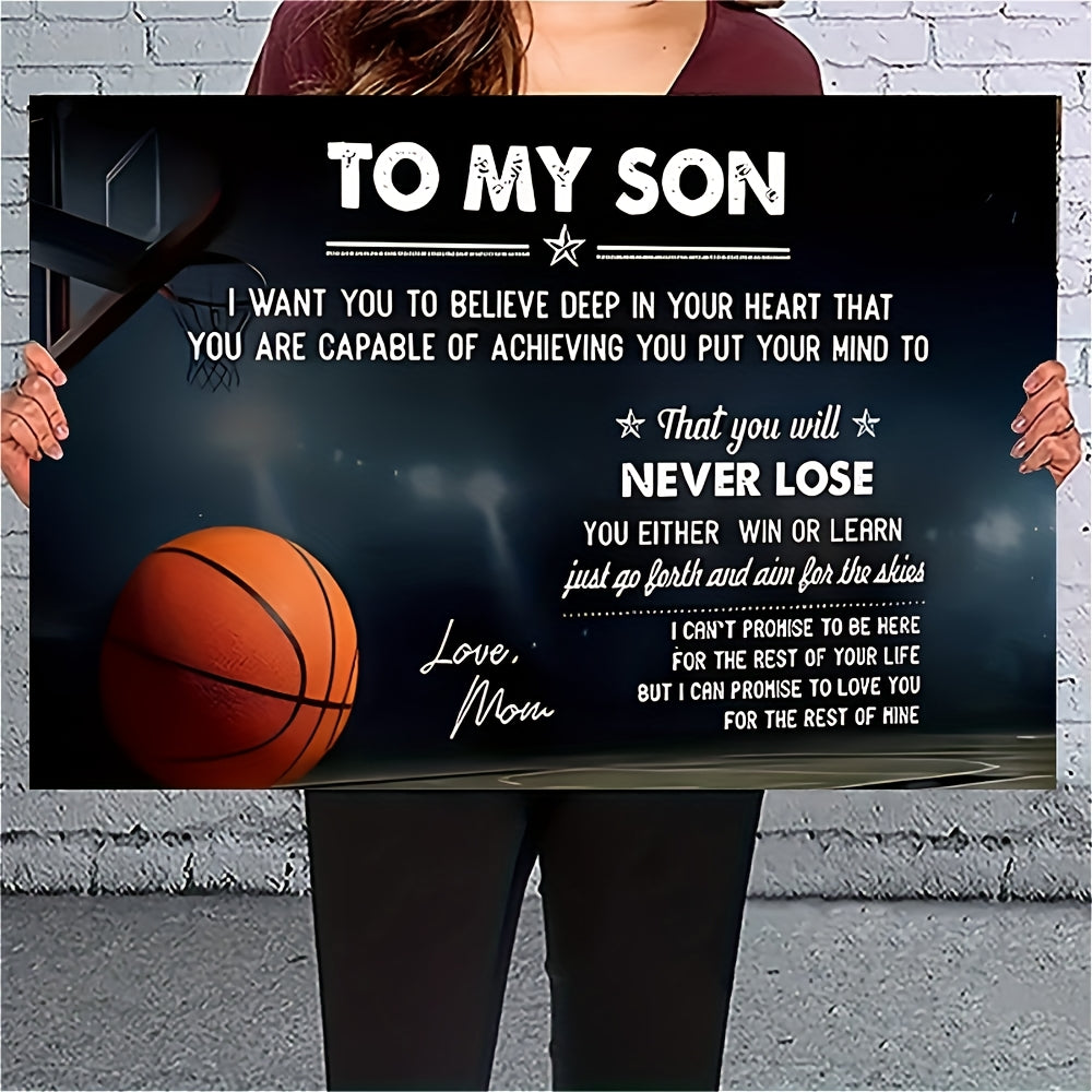 Framed Basketball Poster "To My Son" Motivational Wall Art for Teen Boys & Sports Fans – Wrap-Around Frame Bedroom Living Room Decor, Encouraging Gift for Athletes, Halloween Christmas Birthday