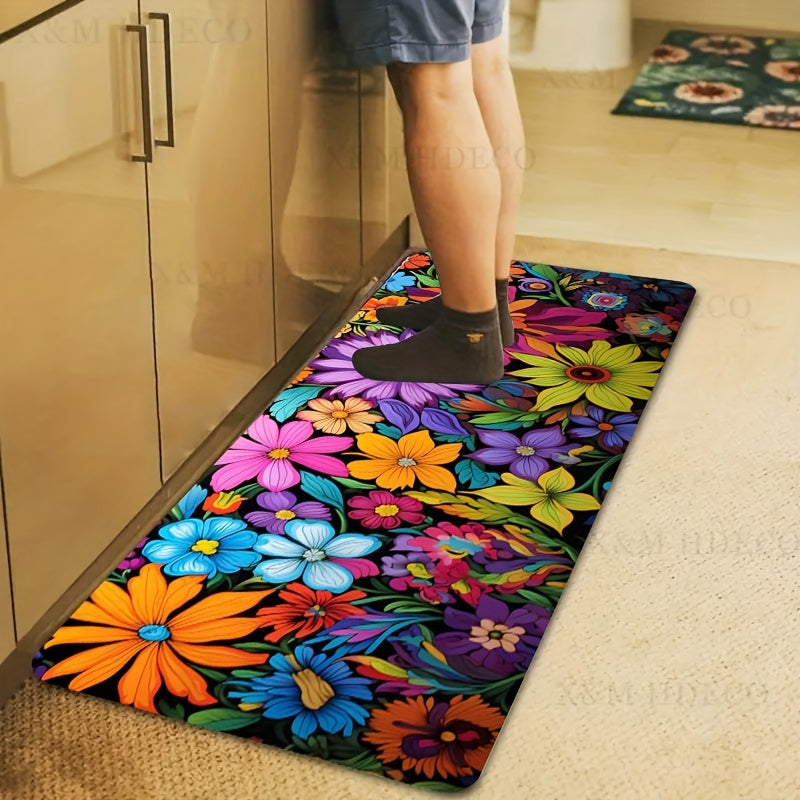 Vibrant Floral Kitchen Mat – Soft, Non-Slip & Machine Washable | 3 Sizes