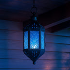 Moroccan Hanging Candle Lantern with Chain – Vintage Boho Style Iron & Glass Tealight Holder for Home, Patio, Garden, Wedding & Ramadan Decor (23.5" Overall)