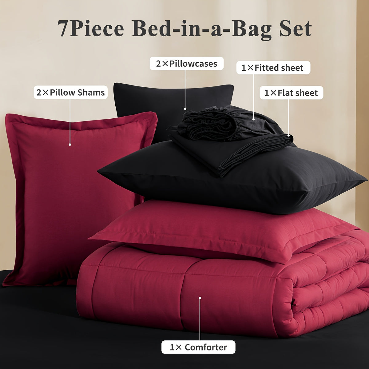 Bed in a Bag Queen 7 Piece Fluffy Comforter Set – Ultra-Soft Microfiber Bedding with Comforter, Fitted Sheet, Flat Sheet & 4 Pillowcases, Hypoallergenic Breathable All Season Bedding Gift for Her