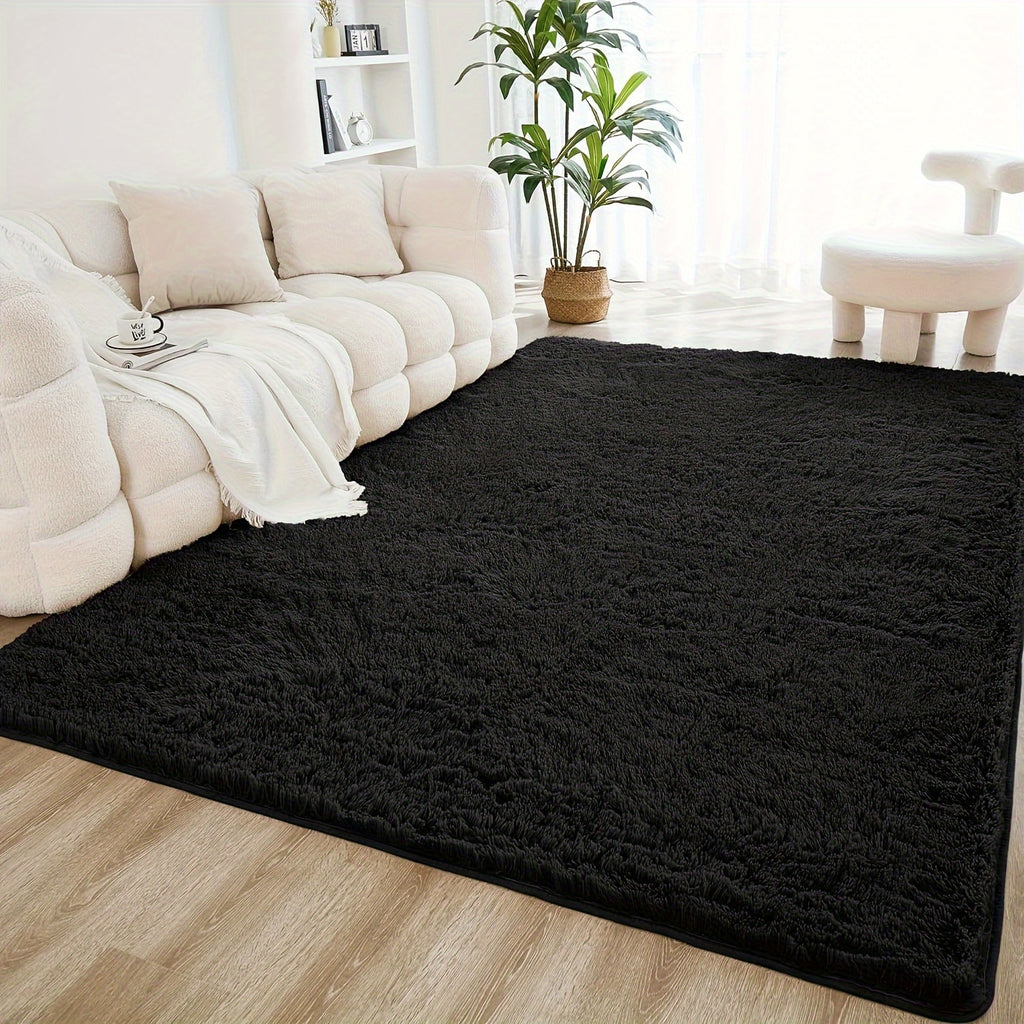 Black Fluffy Shag Area Rug – Ultra Soft Plush Non-Slip Non-Shedding Indoor Carpet for Living Room, Bedroom & Playroom – 4 Sizes