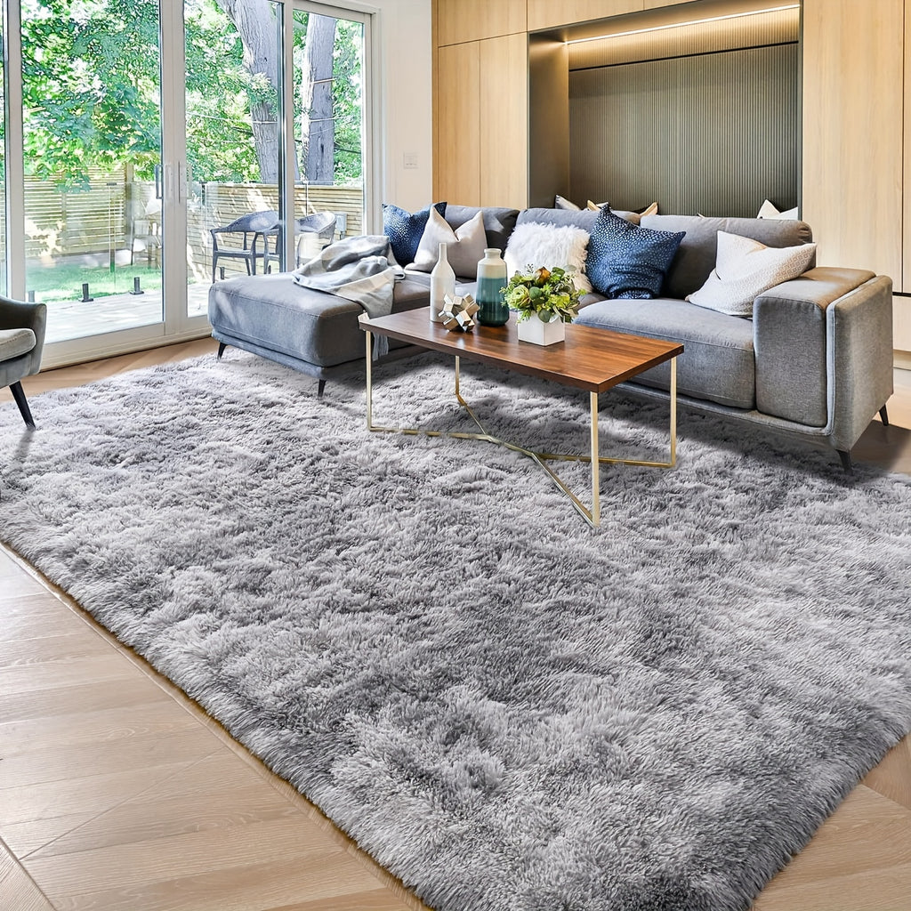 Fluffy Shag Area Rug for Living Room Bedroom - Super Soft Plush Faux Fur Carpet, Thick Shaggy Indoor Rug, Gray & Tie-Dye, 4 Sizes