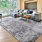 Fluffy Shag Area Rug for Living Room Bedroom - Super Soft Plush Faux Fur Carpet, Thick Shaggy Indoor Rug, Gray & Tie-Dye, 4 Sizes