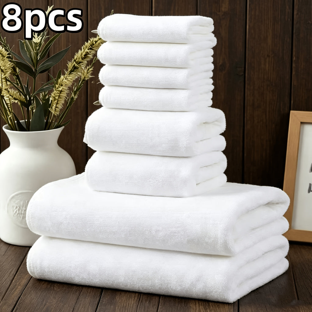 8-Piece Hotel-Quality Striped Bath Towel Set – Lint-Free Super Absorbent Two-Color Towels | 2 Large Bath Towels, 2 Medium Bath Towels & 4 Washcloths