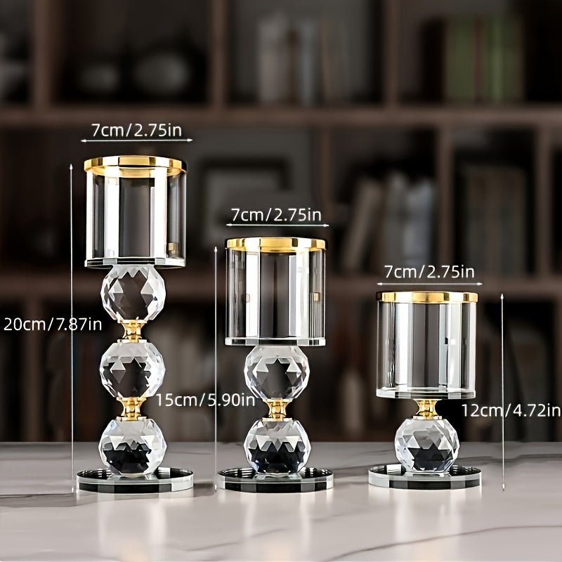 Crystal Candlestick Holders Set of 3 – Polished Romantic Desktop Display for Weddings, Anniversaries, Christmas, Halloween, Easter, Thanksgiving & Valentine’s Day Home Decor