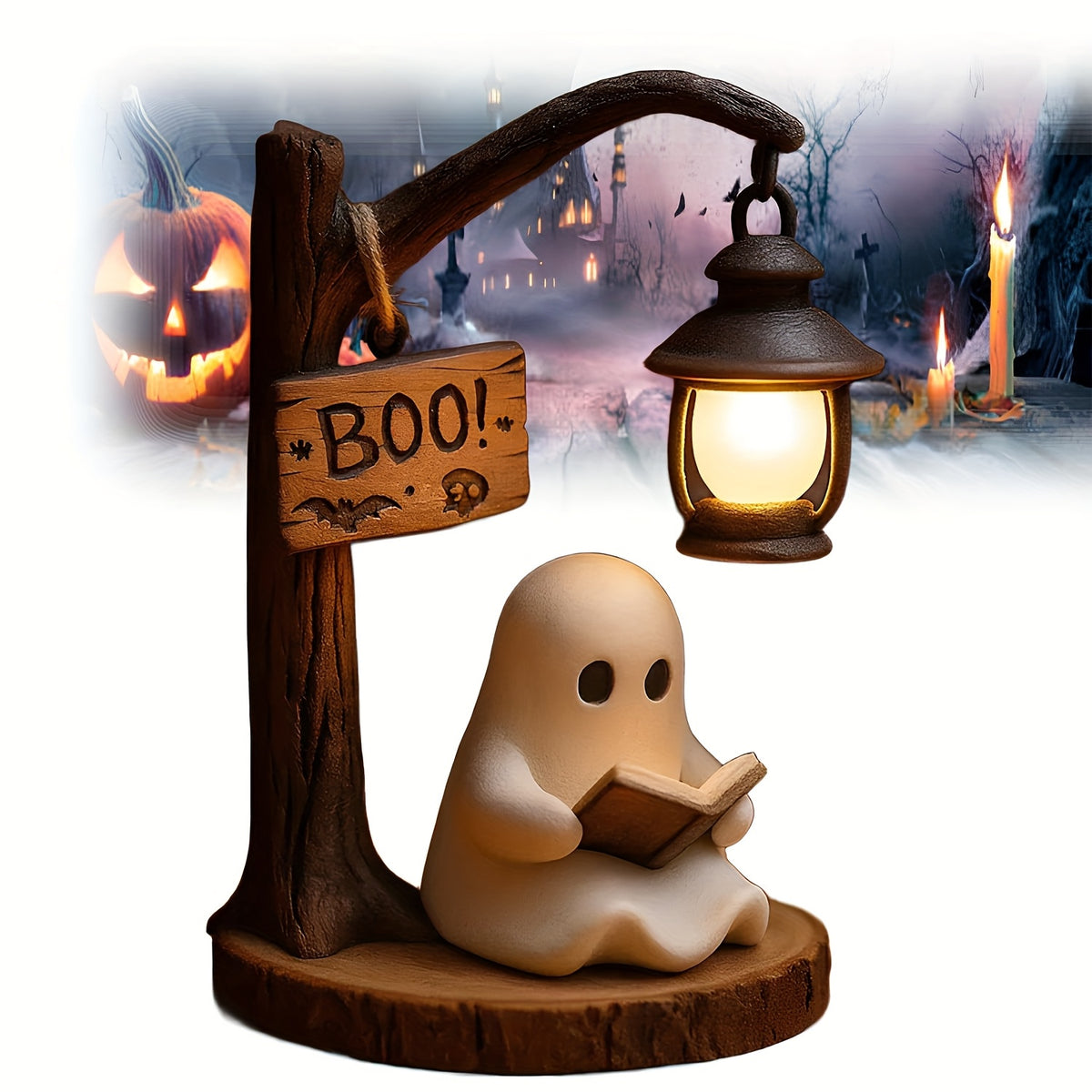 Boo Ghost 3D Resin Halloween Night Light – Cute Reading Lantern, Warm Indoor Glow, Decorative Lamp for Bedroom & Living Room – Ghost Theme Gift with Exquisite Details