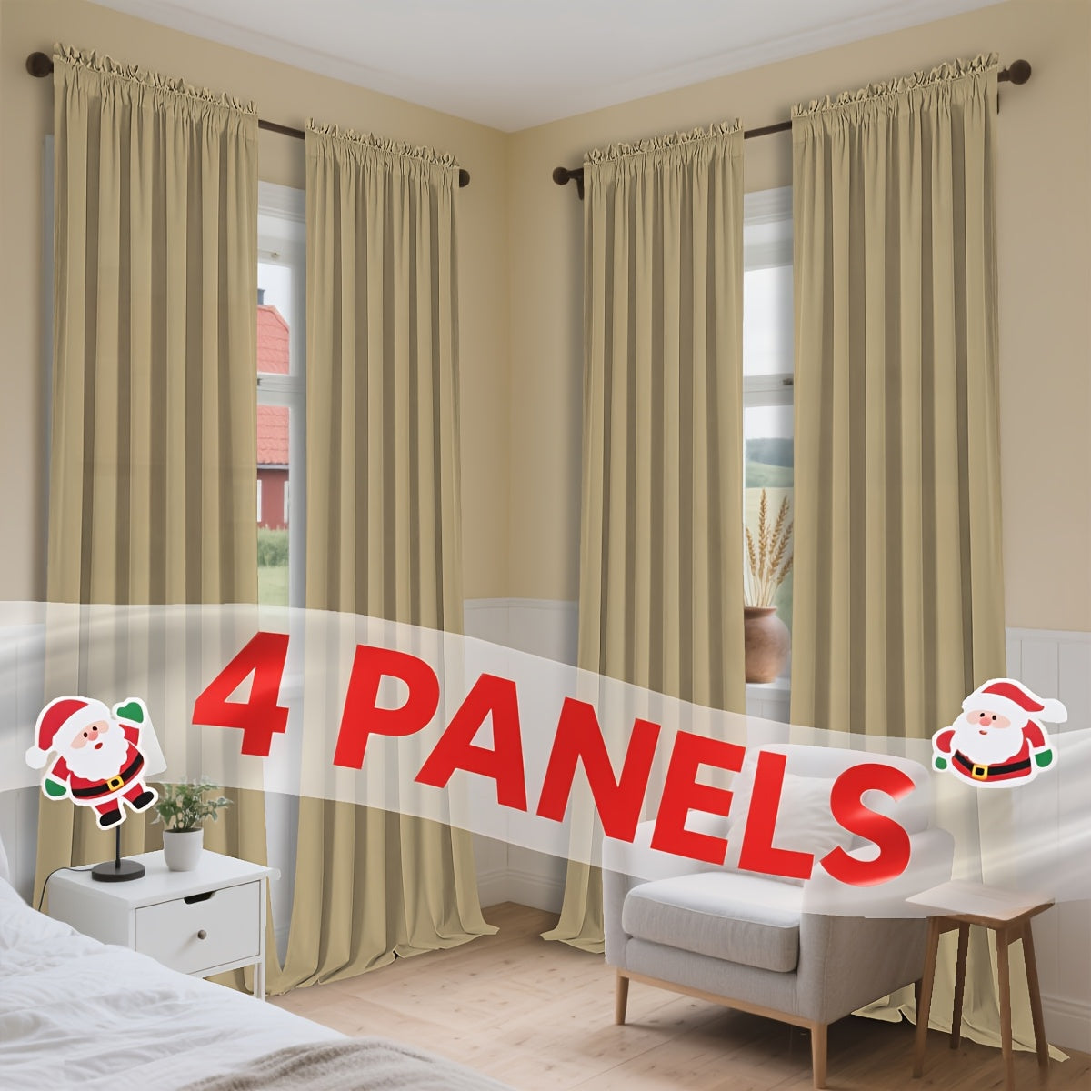 Semi-Sheer Curtains 4 Panels – Modern Light Filtering Window Drapes with Rod Pocket & Eyelet for Living Room, Bedroom & Office, Easy Install No Bleach Care